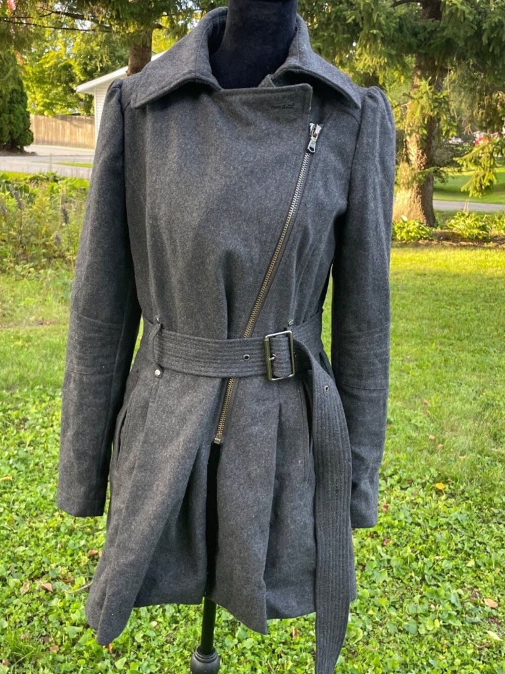Vintage Y2K Kenneth Cole Princess Jacket 4 Belted Wool Gray Fit Flare Coat Pleat